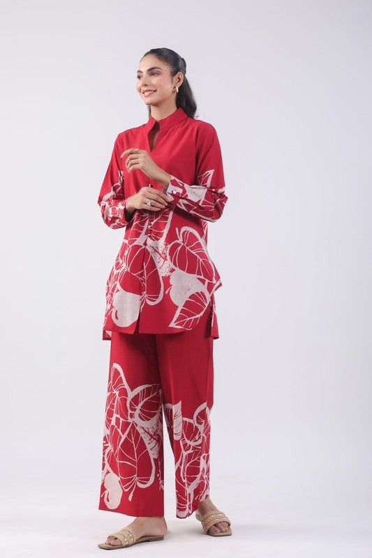 Modern Abstract Leaf Black & Red Co-ord Set