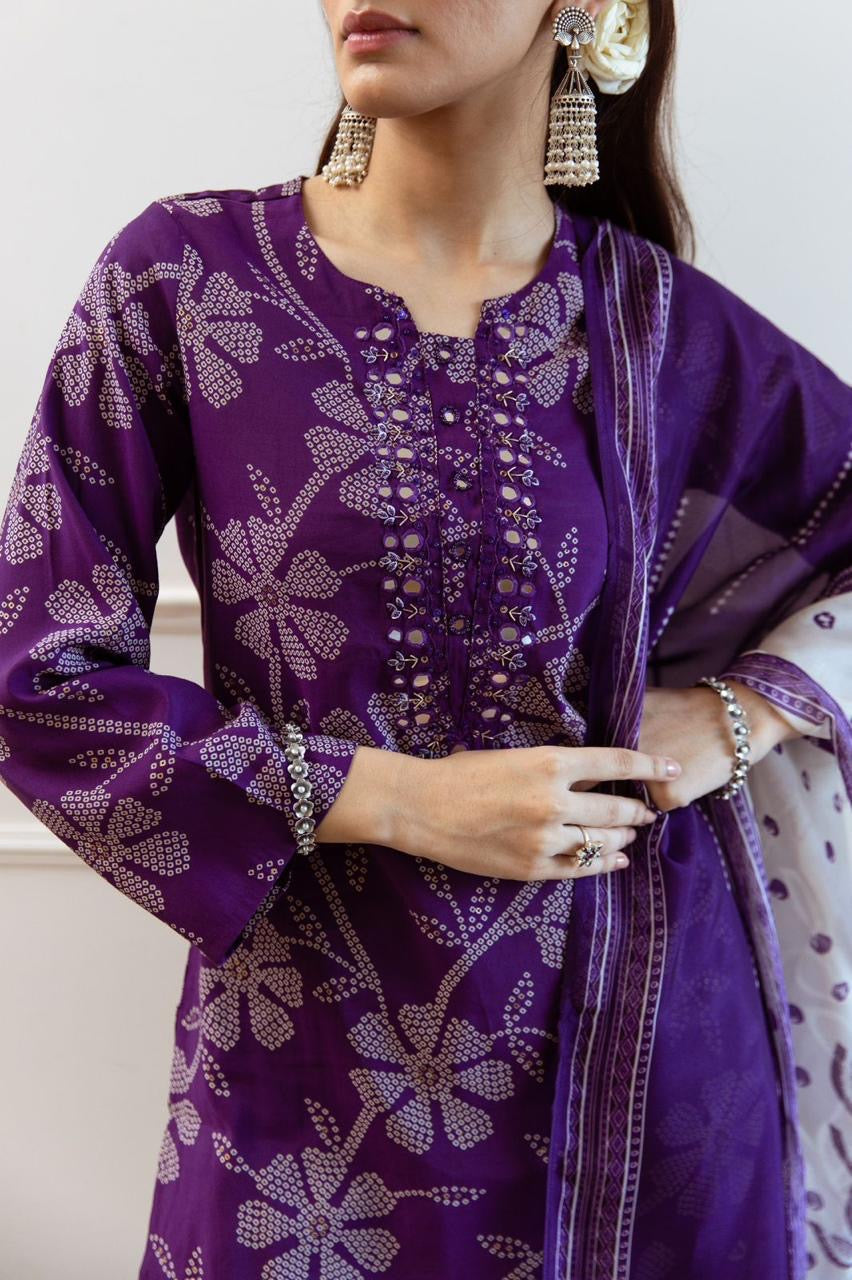 "Dotted Bloom" Cotton Suit Set with Mirror Work
