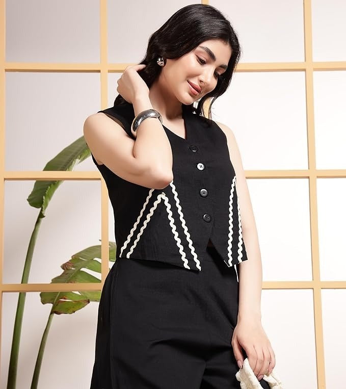 Elegant black co-ord set with zigzag lace