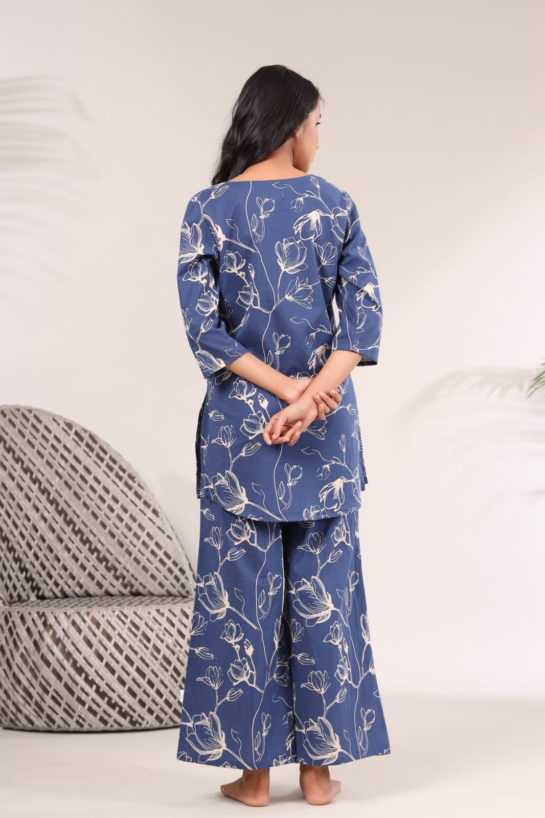 Serene Blossom Co-ord Set - Blue Patterned Loungewear