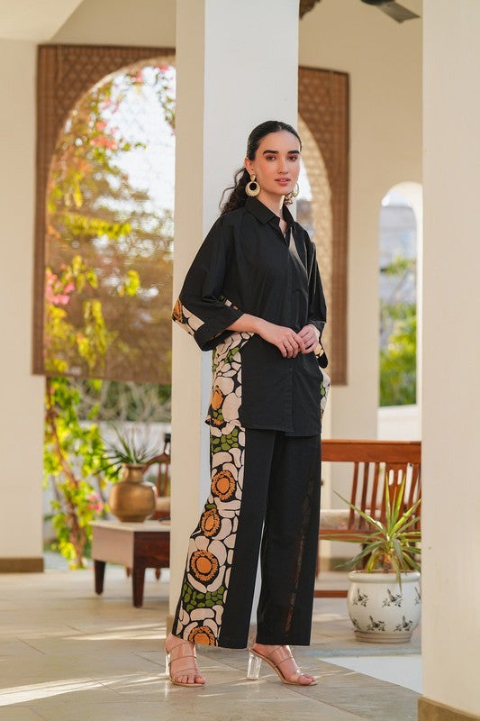 Artisanal Panel Co-ord Set - Black & Abstract Print