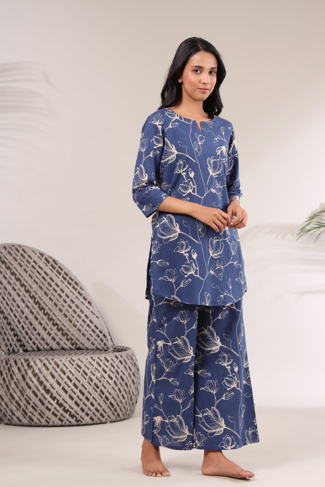 Serene Blossom Co-ord Set - Blue Patterned Loungewear
