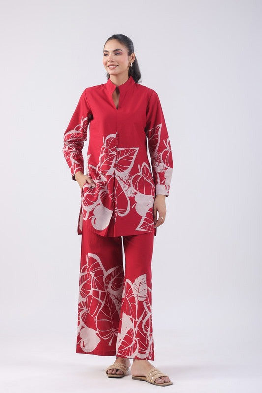 Modern Abstract Leaf Black & Red Co-ord Set