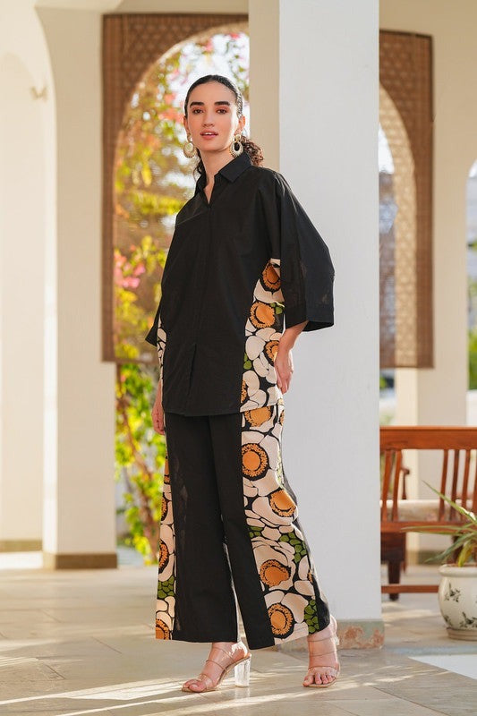 Artisanal Panel Co-ord Set - Black & Abstract Print