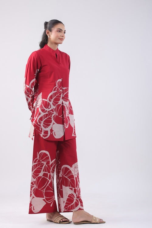 Modern Abstract Leaf Black & Red Co-ord Set
