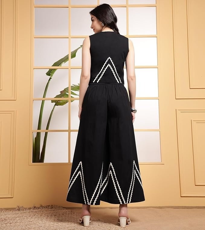 Elegant black co-ord set with zigzag lace