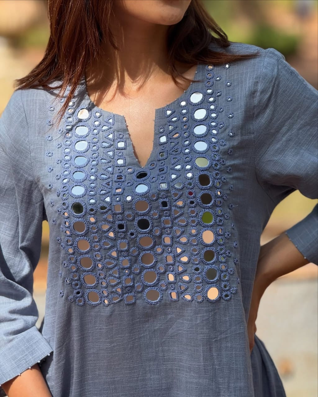 Serene Blue Mirror Work Kurta Set