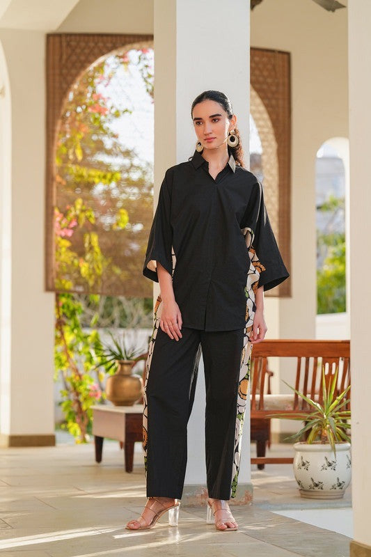 Artisanal Panel Co-ord Set - Black & Abstract Print