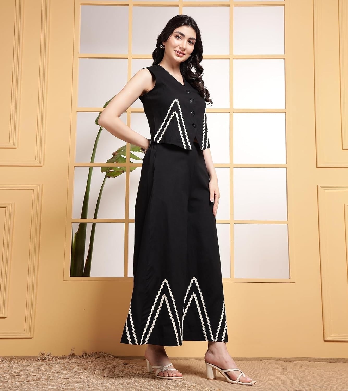 Elegant black co-ord set with zigzag lace