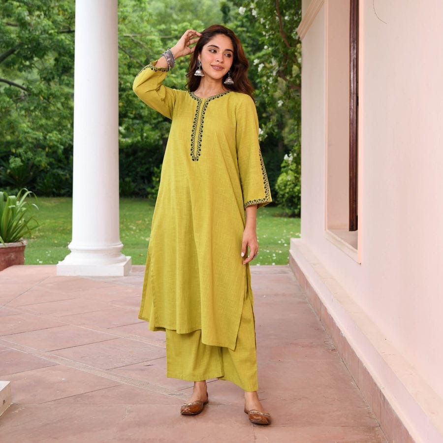 Lime Green Embroidered Kurta Set - Everyday Chic