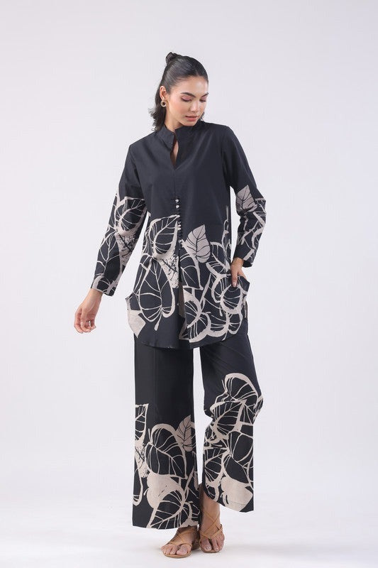 Modern Abstract Leaf Black & Red Co-ord Set