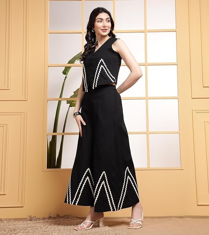 Elegant black co-ord set with zigzag lace
