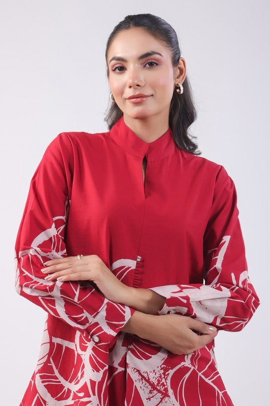 Modern Abstract Leaf Black & Red Co-ord Set