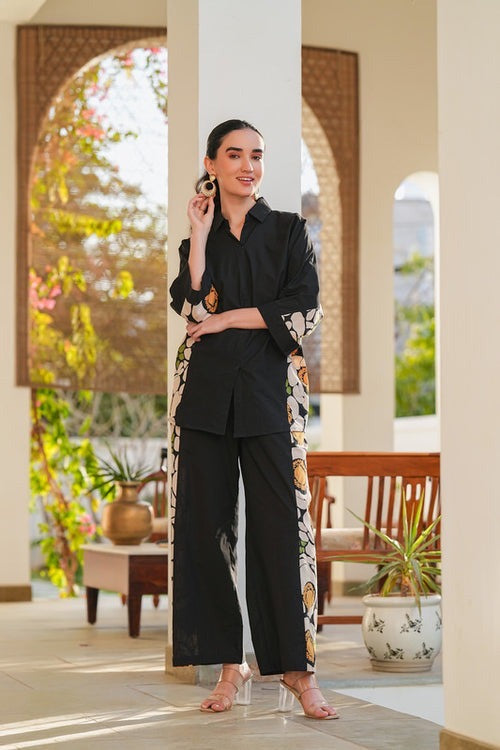 Artisanal Panel Co-ord Set - Black & Abstract Print