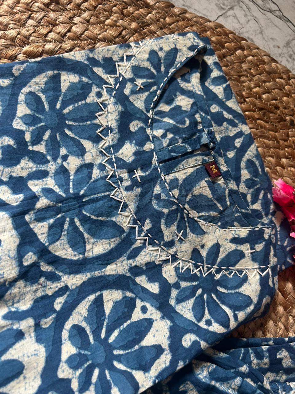 Indigo Blue Sleeveless Block Print Kurta Set