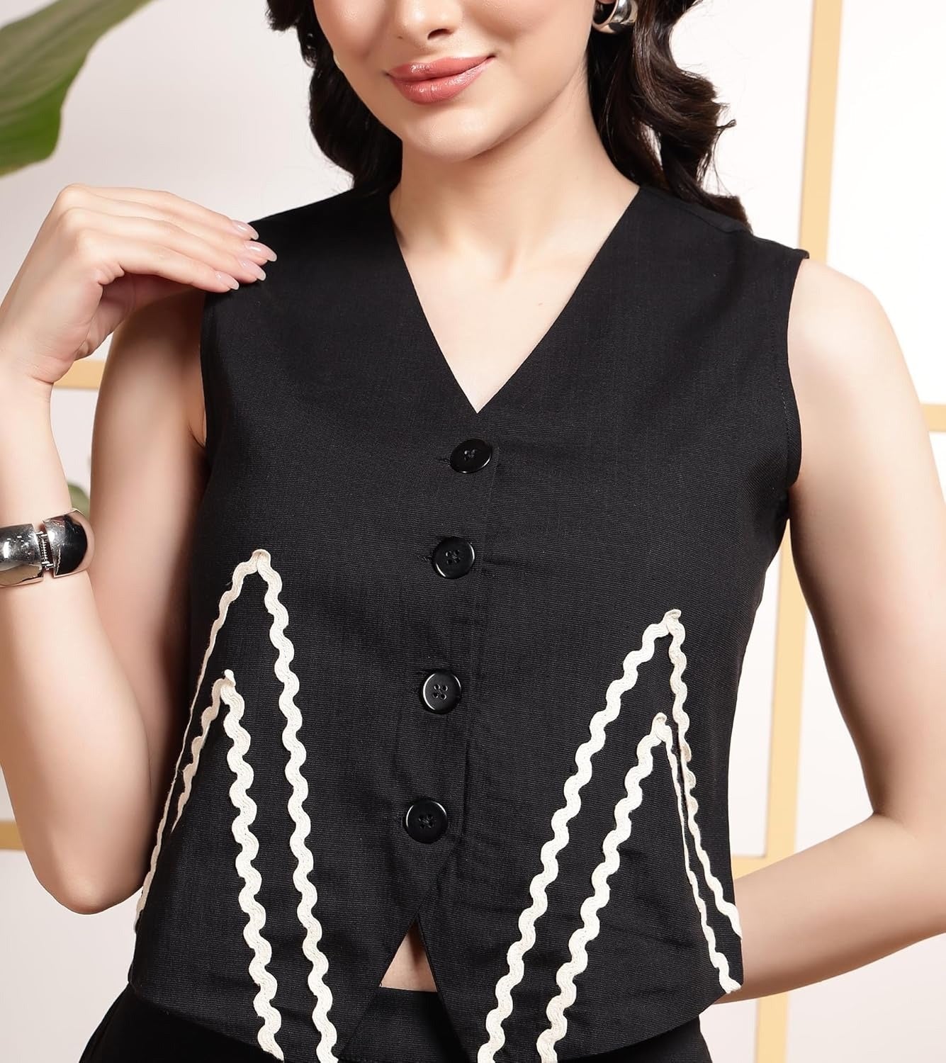 Elegant black co-ord set with zigzag lace