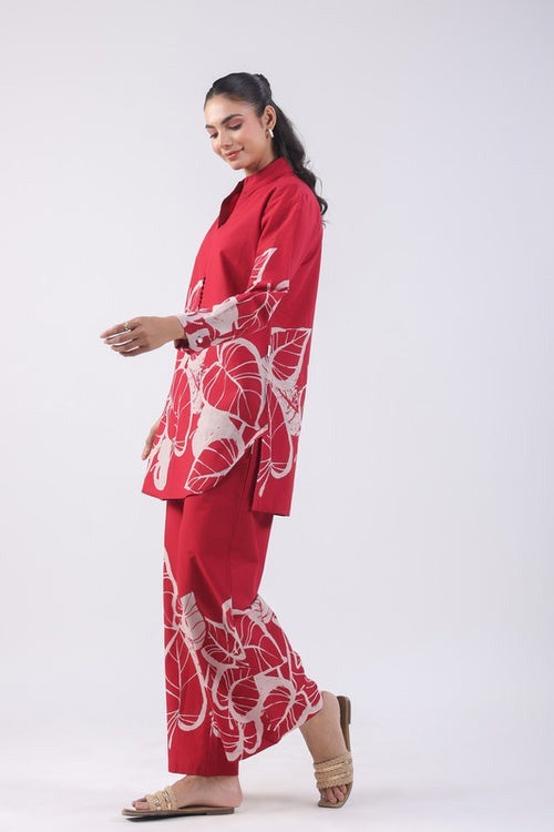 Modern Abstract Leaf Black & Red Co-ord Set