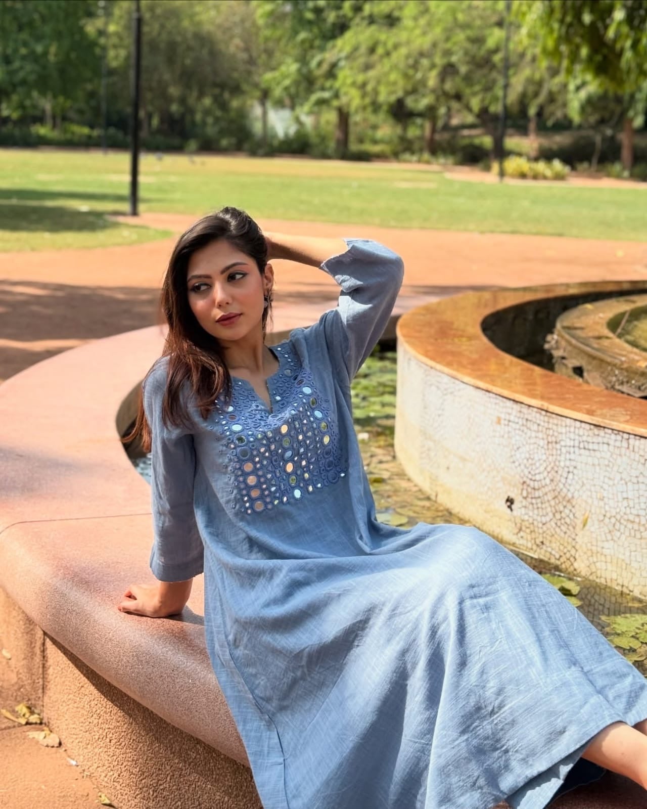 Serene Blue Mirror Work Kurta Set
