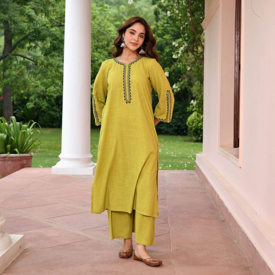 Lime Green Embroidered Kurta Set - Everyday Chic
