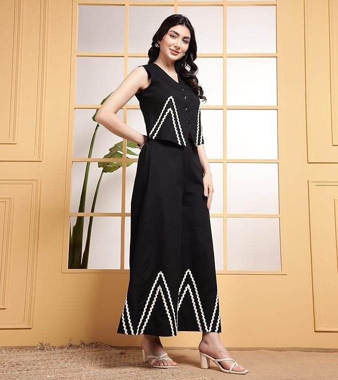 Elegant black co-ord set with zigzag lace