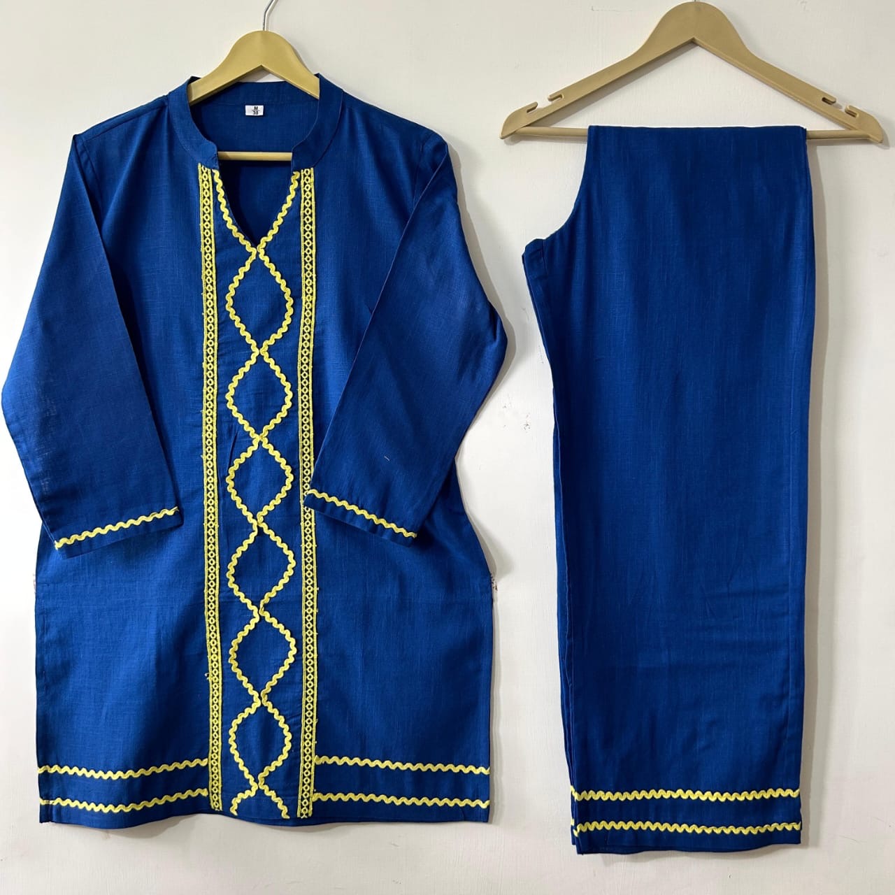 Royal Blue & Chartreuse Embroidered Co-ord Set