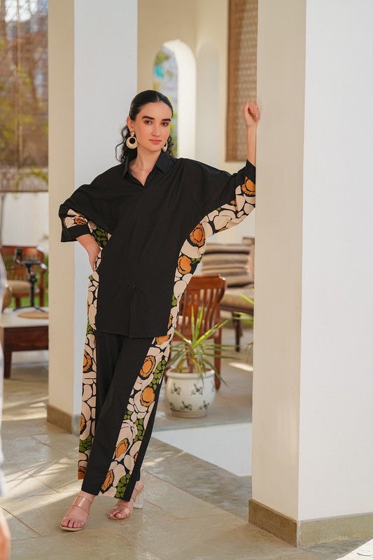 Artisanal Panel Co-ord Set - Black & Abstract Print