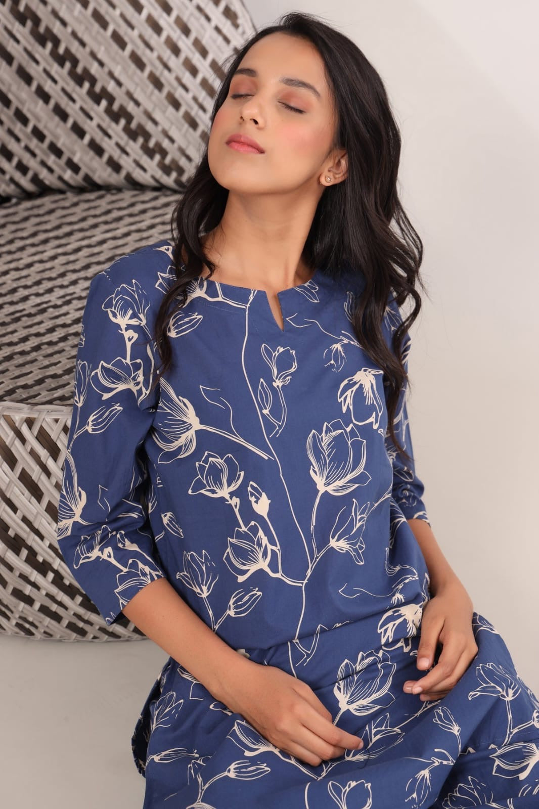 Serene Blossom Co-ord Set - Blue Patterned Loungewear