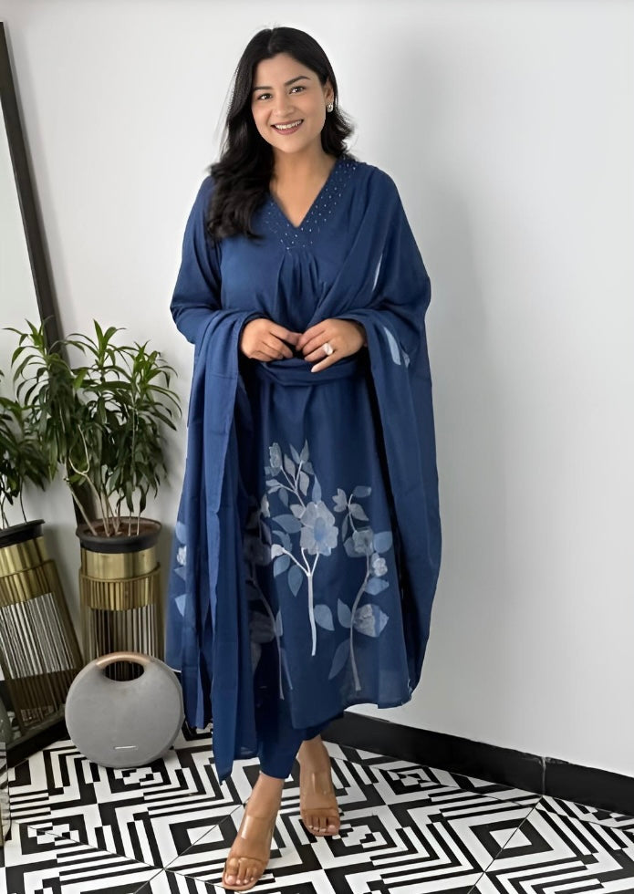 Midnight Bloom Printed Kurta Set with Dupatta