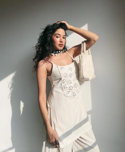 Handcrafted Cotton Slub Mirror Work Top & Co-ord Set