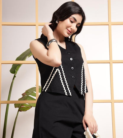 Elegant black co-ord set with zigzag lace