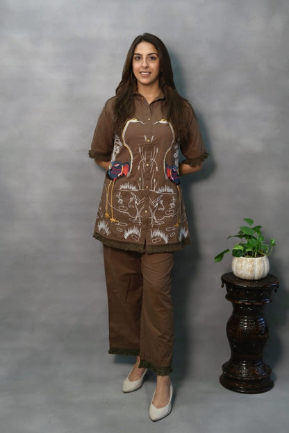Black & Earthy Illustrated Bird Print Co-ord Set