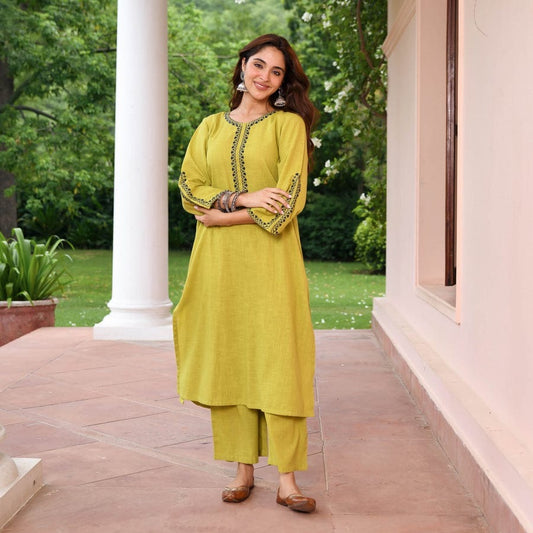 Lime Green Embroidered Kurta Set - Everyday Chic