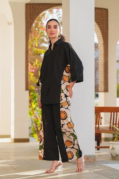 Artisanal Panel Co-ord Set - Black & Abstract Print