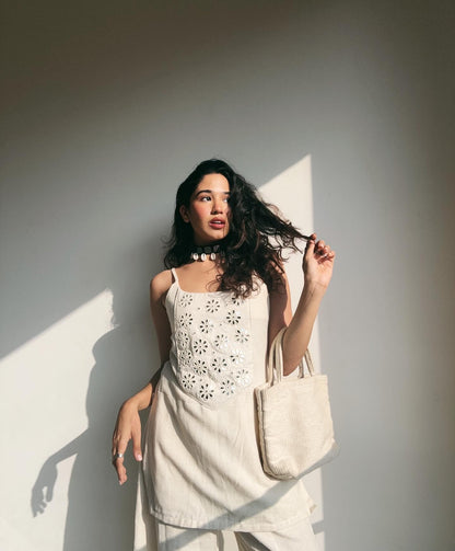 Handcrafted Cotton Slub Mirror Work Top & Co-ord Set