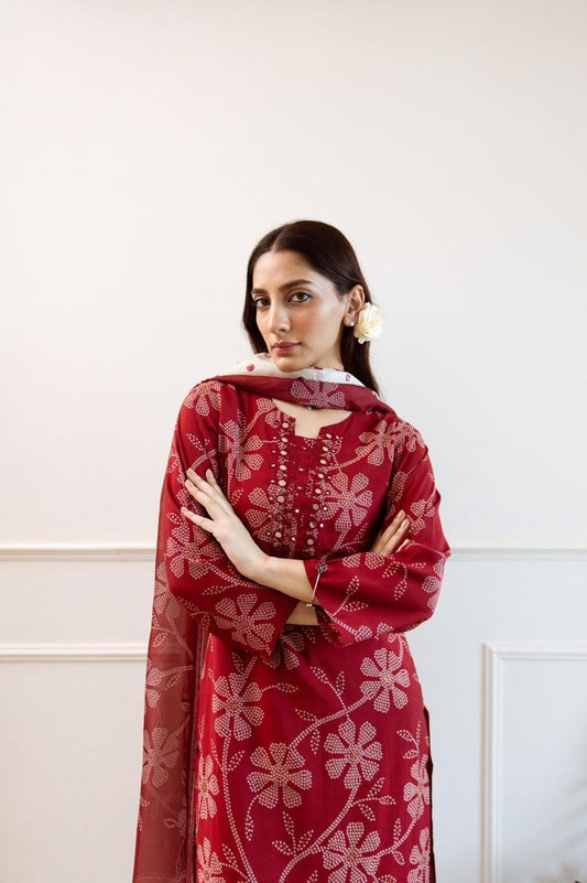 "Dotted Bloom" Cotton Suit Set with Mirror Work