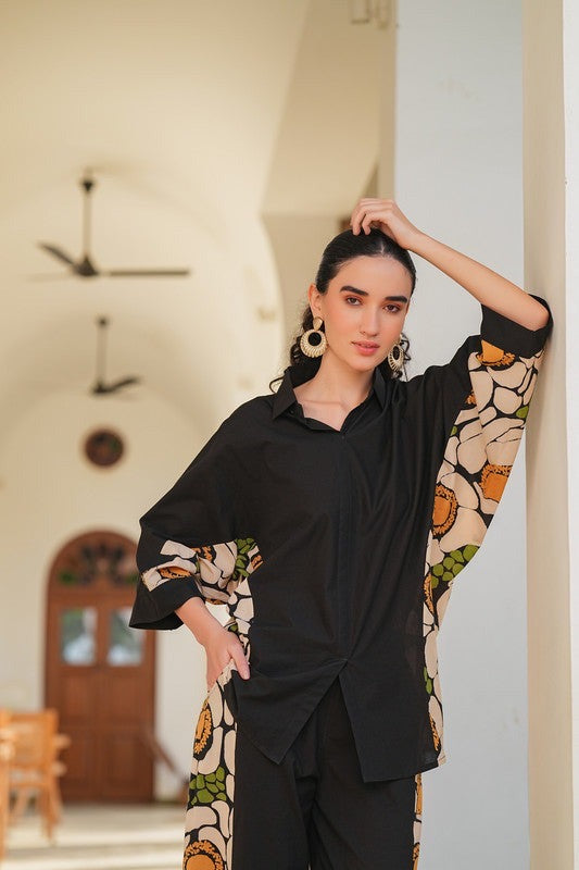 Artisanal Panel Co-ord Set - Black & Abstract Print