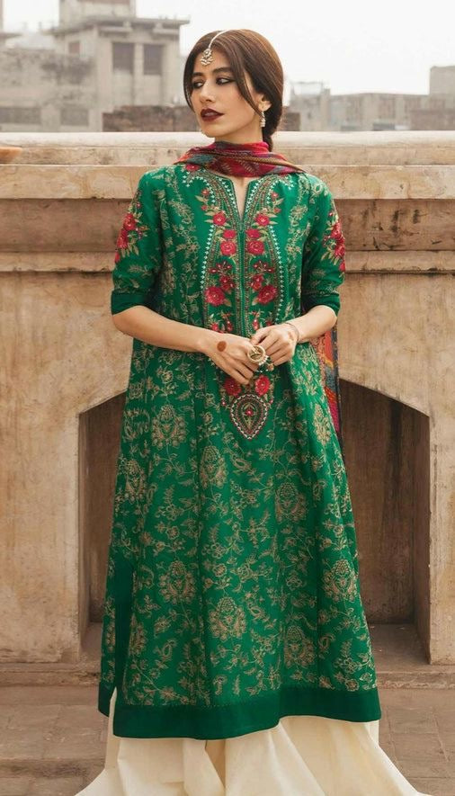 Emerald Green Embroidered Anarkali Kurta Set
