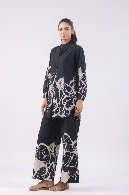 Modern Abstract Leaf Black & Red Co-ord Set