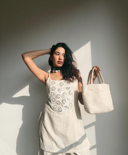 Handcrafted Cotton Slub Mirror Work Top & Co-ord Set