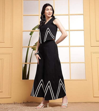 Elegant black co-ord set with zigzag lace