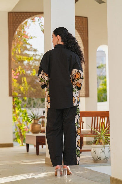 Artisanal Panel Co-ord Set - Black & Abstract Print