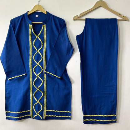 Royal Blue & Chartreuse Embroidered Co-ord Set
